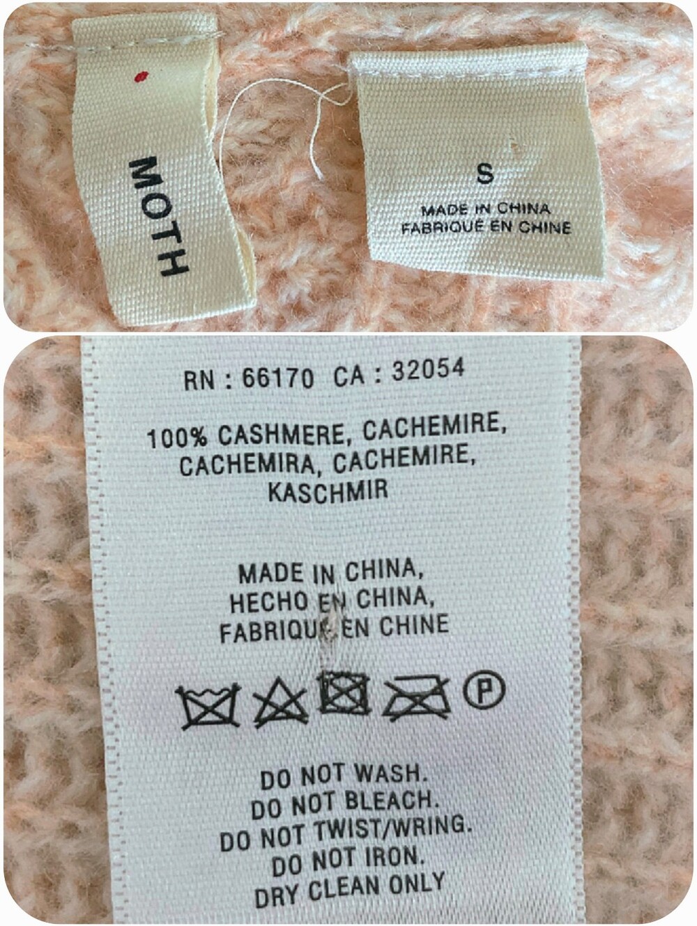 Moth Anthropologie 100% Cashmere V Neck knit Sweater S Pink Ribbed quiet luxury - Picture 16 of 17